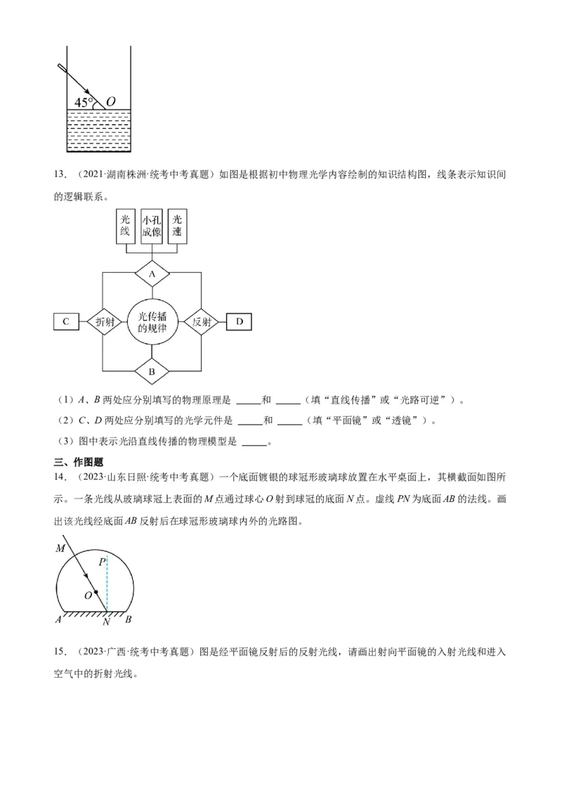 专题4光现象4.4光的折射（学生版）_8、物理总复习_2024年中考复习资料_专项复习资料_完三年（2021&mdash;2023）中考真题分项精编（全国通用）