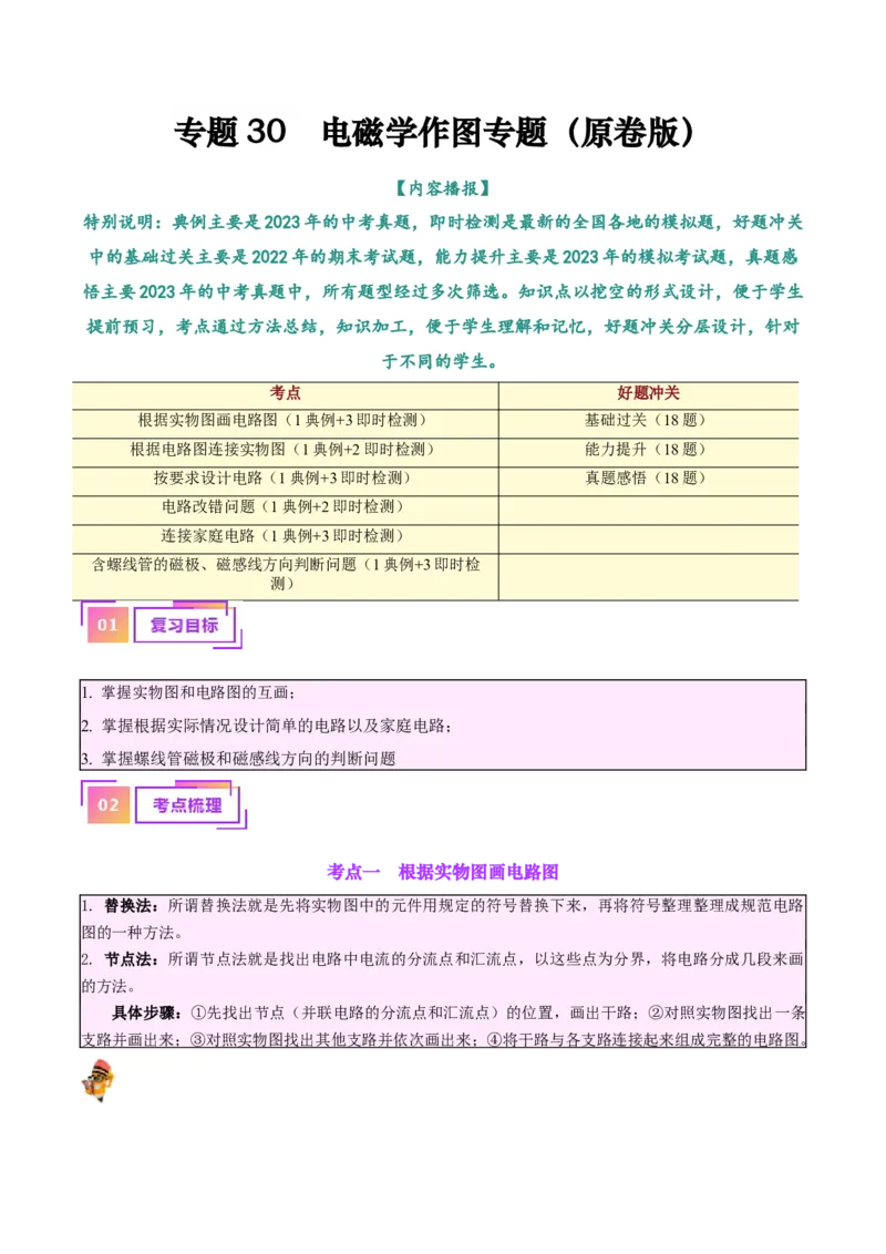 专题30电磁学作图专题（原卷版）_8、物理总复习_2024年中考复习资料_一轮复习_完备战2024年中考物理一轮复习考点帮（全国通用）