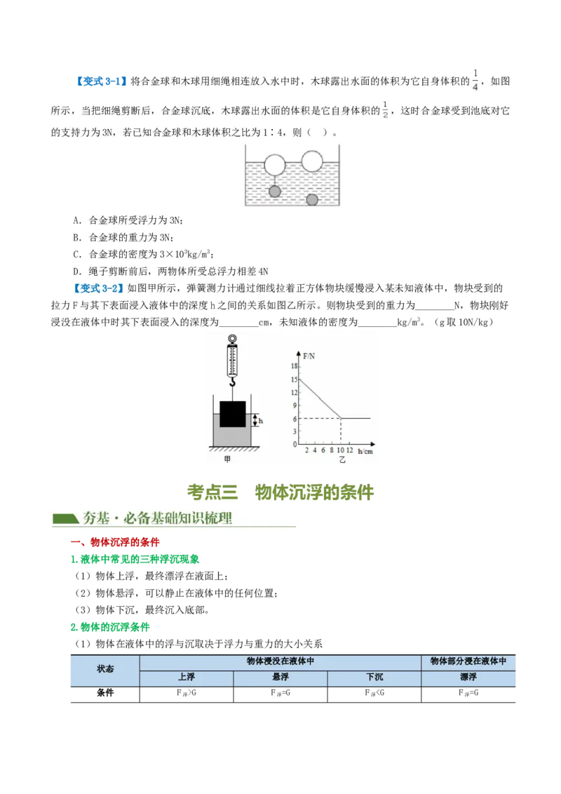 专题11浮力（3考点+8考向）（讲义）（原卷版）_8、物理总复习_8.中考物理总复习_2024年中考复习资料_一轮复习资料_完2024年中考物理一轮复习课件+讲义+练习（全国通用）