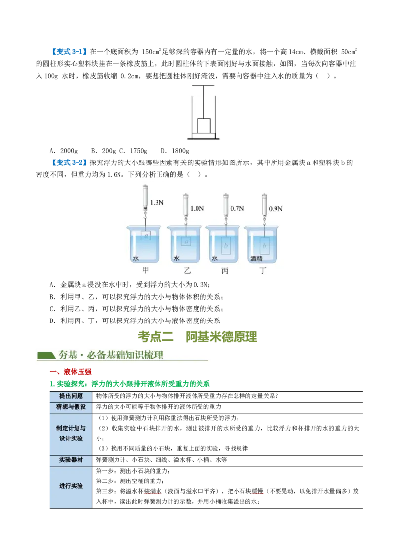 专题11浮力（3考点+8考向）（讲义）（原卷版）_8、物理总复习_8.中考物理总复习_2024年中考复习资料_一轮复习资料_完2024年中考物理一轮复习课件+讲义+练习（全国通用）