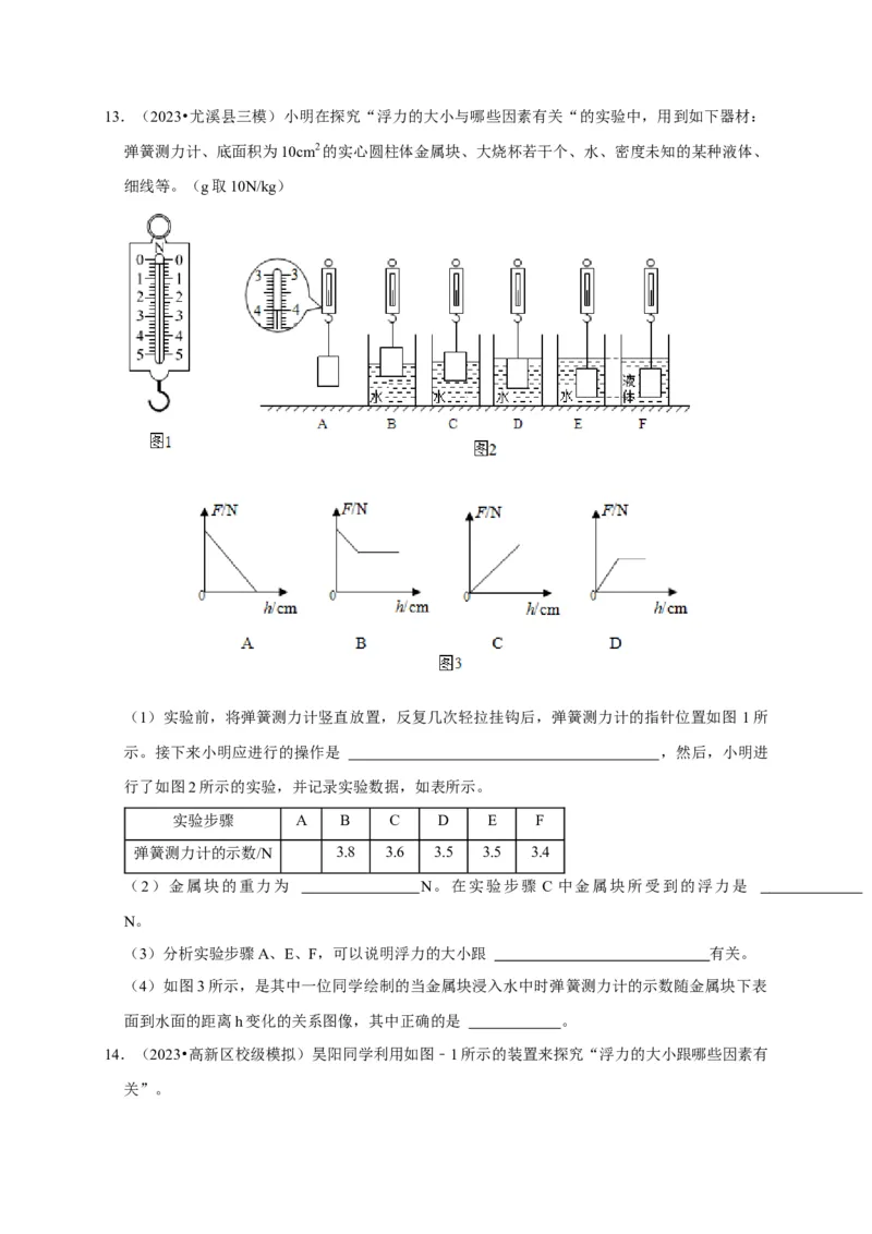 实验10探究浮力大小与哪些因素有关（原卷版）_8、物理总复习_2024年中考复习资料_二轮复习_（讲义+练习）2024年中考物理二轮题型专项复习