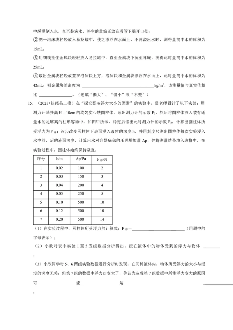 实验10探究浮力大小与哪些因素有关（原卷版）_8、物理总复习_2024年中考复习资料_二轮复习_（讲义+练习）2024年中考物理二轮题型专项复习