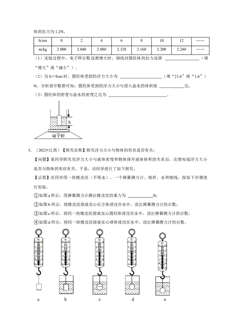 实验10探究浮力大小与哪些因素有关（原卷版）_8、物理总复习_2024年中考复习资料_二轮复习_（讲义+练习）2024年中考物理二轮题型专项复习