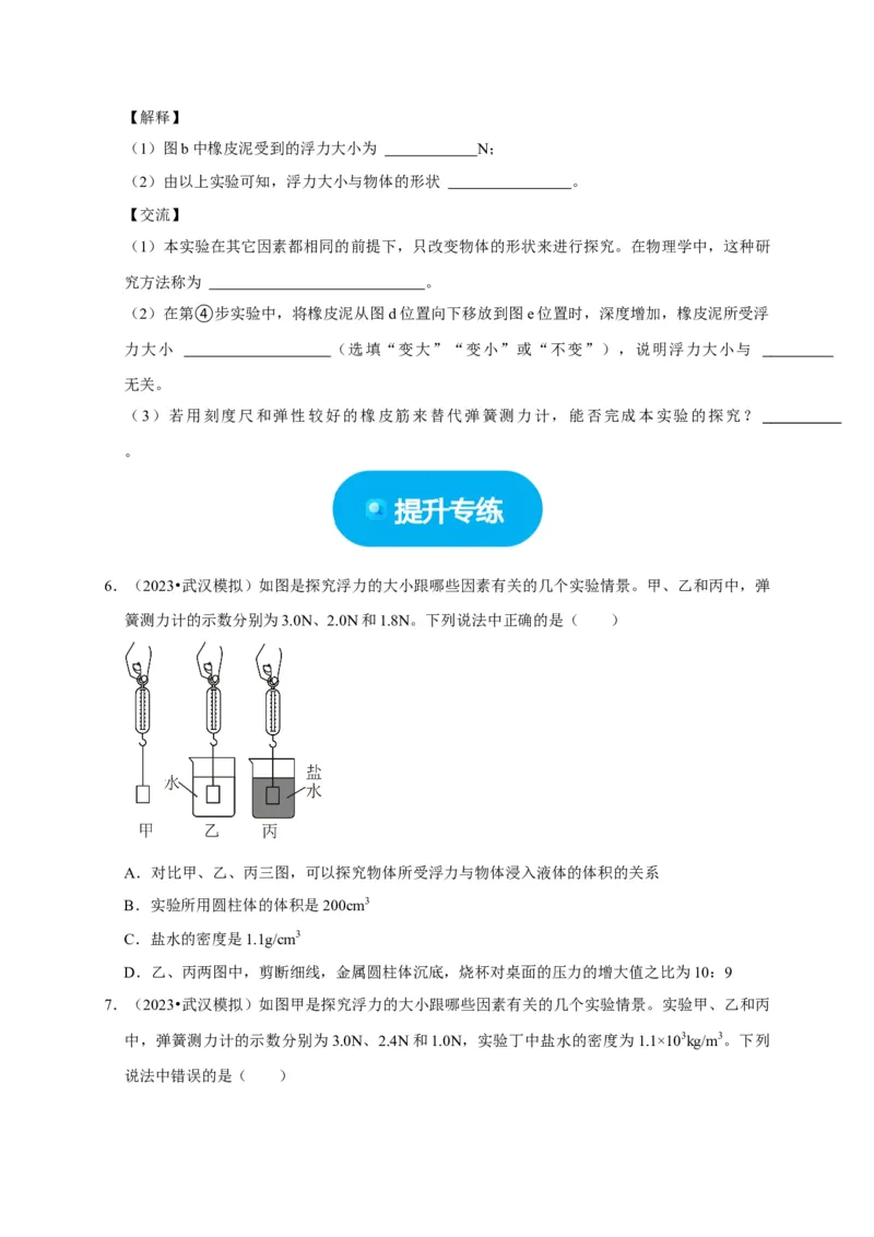 实验10探究浮力大小与哪些因素有关（原卷版）_8、物理总复习_2024年中考复习资料_二轮复习_（讲义+练习）2024年中考物理二轮题型专项复习