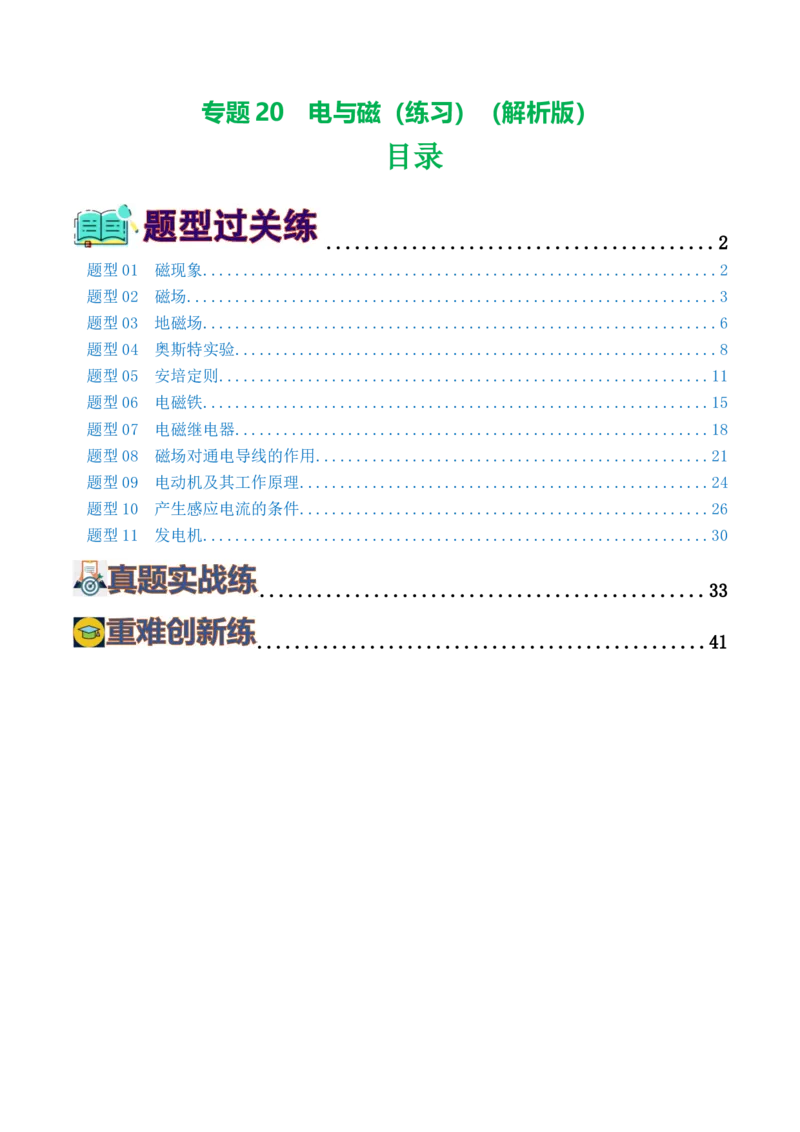 专题20电与磁（11题型）（练习）（解析版）_8、物理总复习_8.中考物理总复习_2024年中考复习资料_一轮复习资料_完2024年中考物理一轮复习课件+讲义+练习（全国通用）