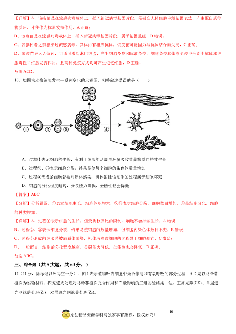 黄金卷08（解析版）_2024年新高考资料_4.2024高考模拟预测试卷_赢在高考&middot;黄金8卷备战2024年高考生物模拟卷（湖南专用）31263208