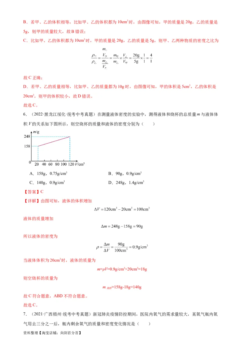 专题6质量和密度质量与密度章末综合训练（教师版）_8、物理总复习_2024年中考复习资料_专项复习资料_完三年（2021&mdash;2023）中考真题分项精编（全国通用）
