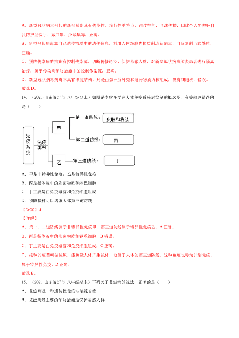 04传染病和免疫A卷（解析版）_初中全科电子版试卷练习试题_生物_生物8下练习_人教生物8年级下单元试卷38份_第3套八年级生物下册单元试卷（人教版）06份