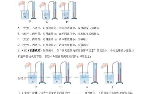 模块三实验专题35探究液体压强与哪些因素有关（原卷版）_8、物理总复习_2025年中考复习资料_（2025中考全国通用）2024年中考物理真题分类汇编