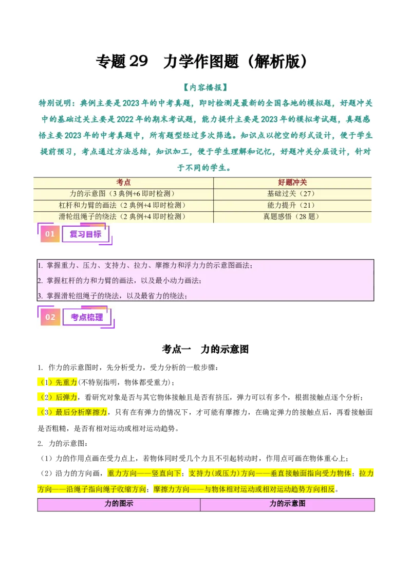 专题29力学作图专题（解析版）_8、物理总复习_8.中考物理总复习_2024年中考复习资料_一轮复习资料_完备战2024年中考物理一轮复习讲义练习（全国通用）_教师版（含答案解析）