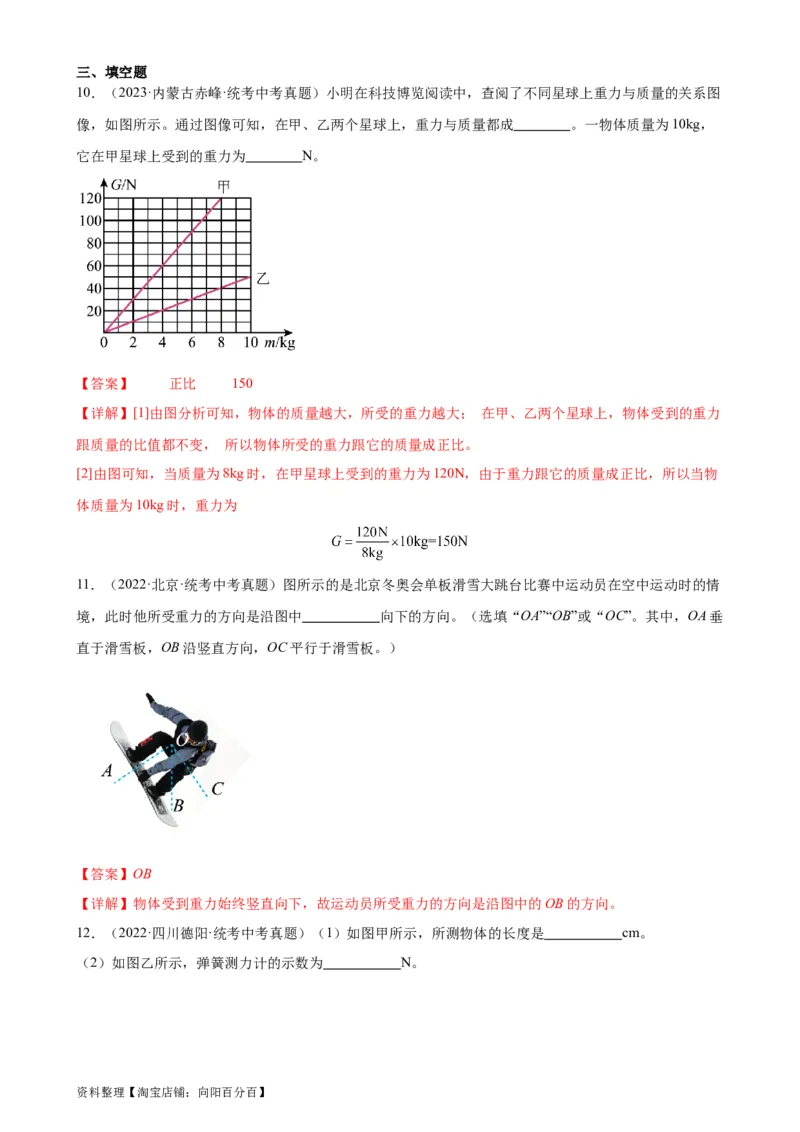 专题7力《力》章末综合训练（教师版）_8、物理总复习_2024年中考复习资料_专项复习资料_完三年（2021&mdash;2023）中考真题分项精编（全国通用）