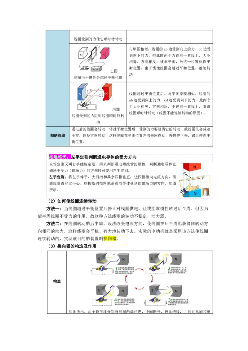 课时20.4电动机（教师版）_初物_八年级上下册+九年级全一册物理_九年级物理全一册_讲义_2025版