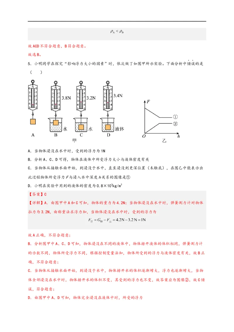 专题10浮力（解析版）-备战2023中考物理一轮复习精细讲义(1)_8、物理总复习_8.中考物理总复习_2023年中考复习资料_一轮复习_讲义+练习备战2023年中考物理一轮复习精细讲义