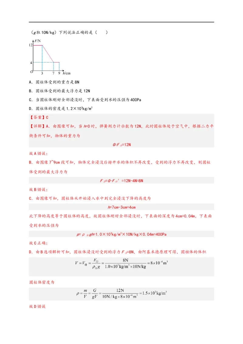 专题10浮力（解析版）-备战2023中考物理一轮复习精细讲义(1)_8、物理总复习_8.中考物理总复习_2023年中考复习资料_一轮复习_讲义+练习备战2023年中考物理一轮复习精细讲义