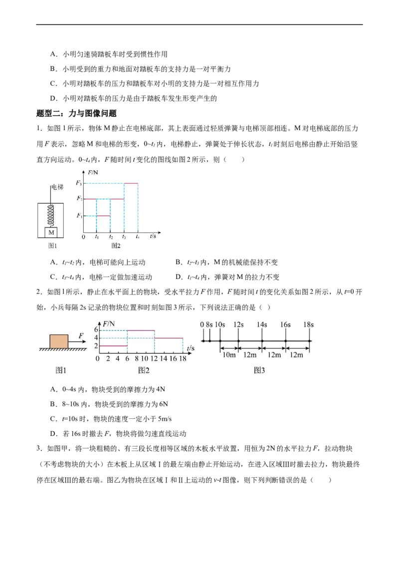 专题07力与运动2022-2023学年中考二轮培优训练（原卷版）_8、物理总复习_8.中考物理总复习_2023年中考复习资料_二轮复习_备战2023学年中考二轮培优训练
