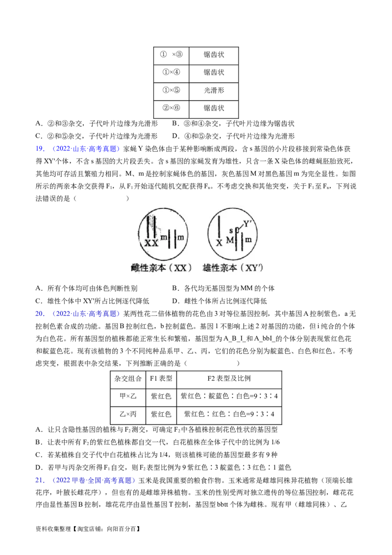 专题10基因的自由组合定律-学易金卷：五年（2019-2023）高考生物真题分项汇编（全国通用）（原卷版）_通用版（老高考）复习资料_2024年复习资料