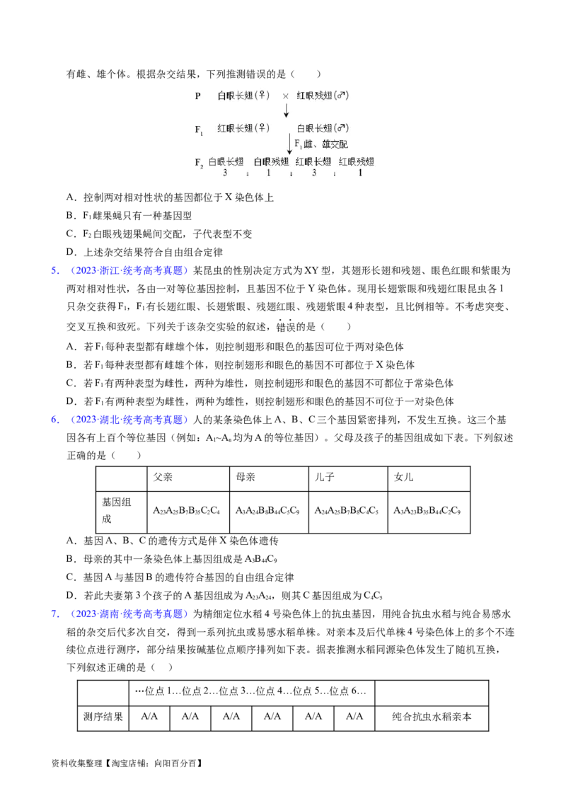 专题10基因的自由组合定律-学易金卷：五年（2019-2023）高考生物真题分项汇编（全国通用）（原卷版）_通用版（老高考）复习资料_2024年复习资料