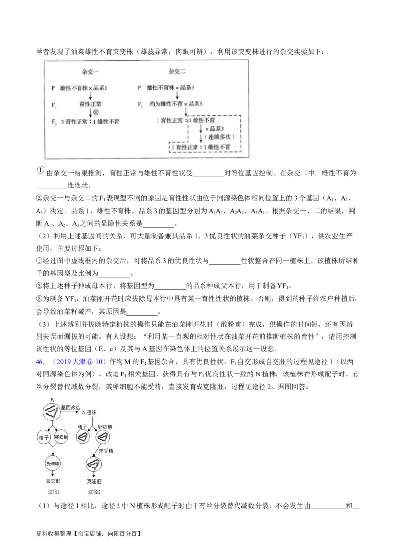 专题10基因的自由组合定律-学易金卷：五年（2019-2023）高考生物真题分项汇编（全国通用）（原卷版）_通用版（老高考）复习资料_2024年复习资料