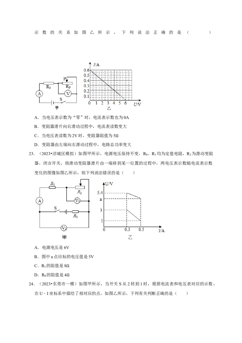 图像题04欧姆定律（原卷版）_8、物理总复习_2024年中考复习资料_二轮复习_（讲义+练习）2024年中考物理二轮题型专项复习