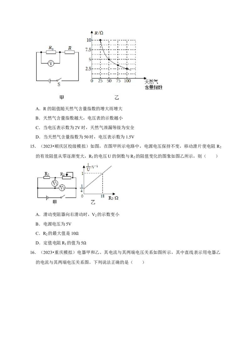 图像题04欧姆定律（原卷版）_8、物理总复习_2024年中考复习资料_二轮复习_（讲义+练习）2024年中考物理二轮题型专项复习