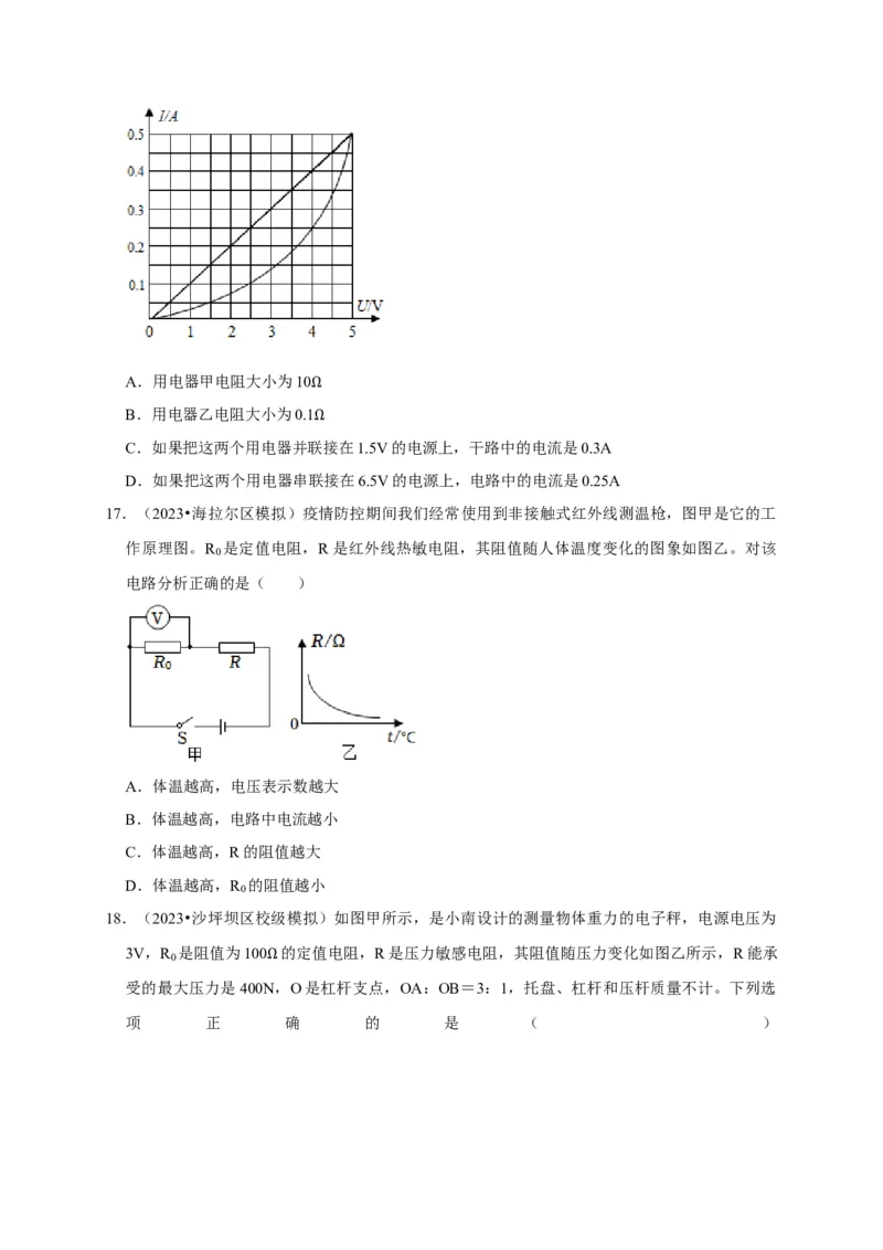 图像题04欧姆定律（原卷版）_8、物理总复习_2024年中考复习资料_二轮复习_（讲义+练习）2024年中考物理二轮题型专项复习