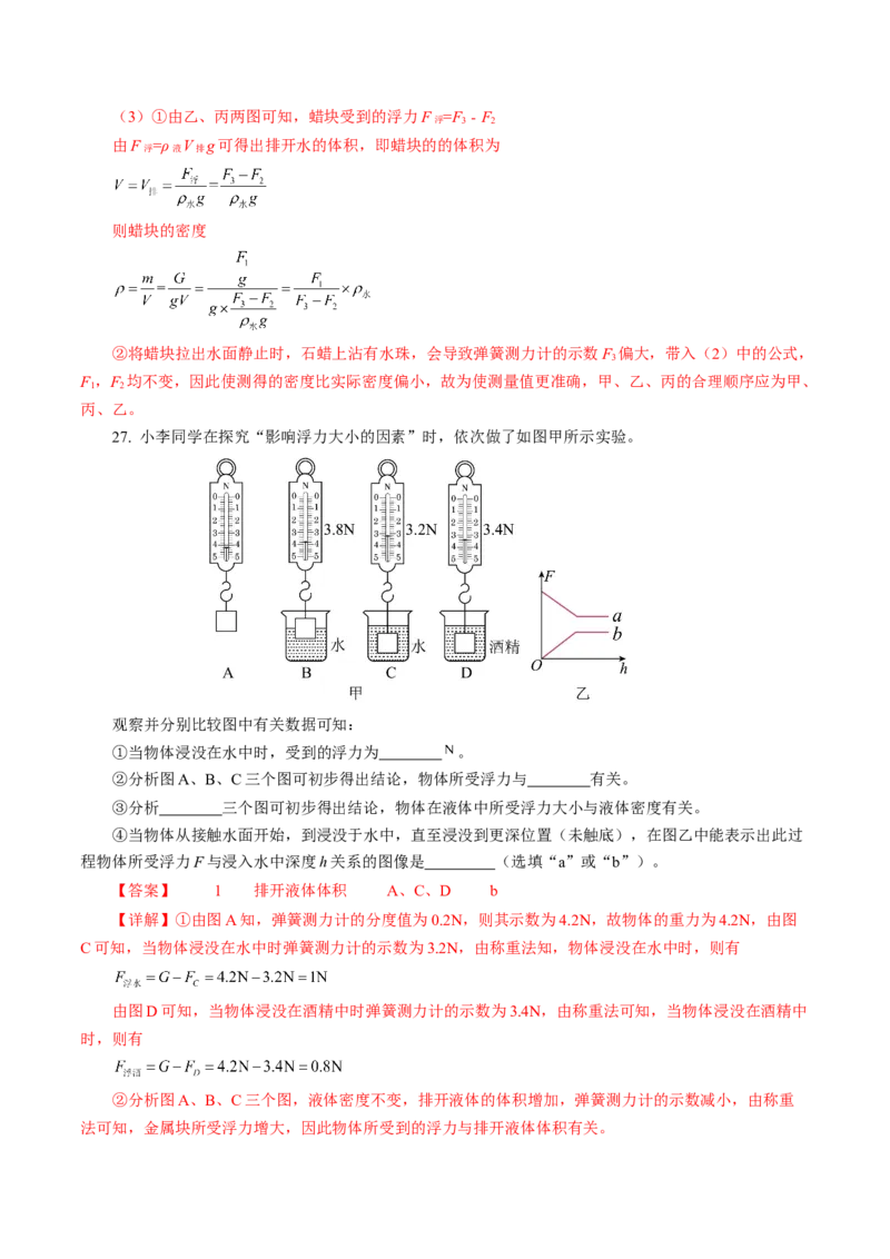 专题07浮力（测试）(全国通用）解析版_8、物理总复习_8.中考物理总复习_2024年中考复习资料_二轮复习资料_完2024年中考物理二轮复习课件+讲义+练习（全国通用）_模块二（力学）