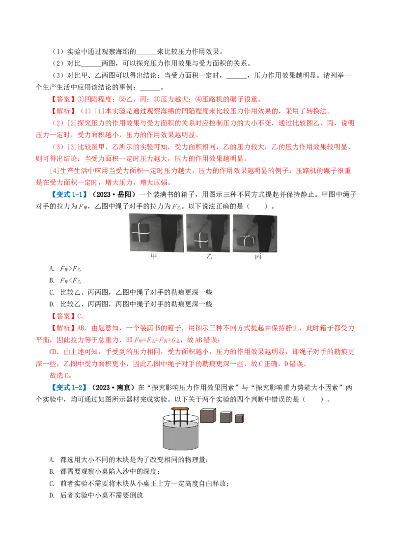 专题10压强（4考点+10考向）（讲义）（解析版）_8、物理总复习_2024年中考复习资料_一轮复习_课件+讲义+练习2024年中考物理一轮复习讲练测（全国通用）_配套讲义（原卷版+解析版）