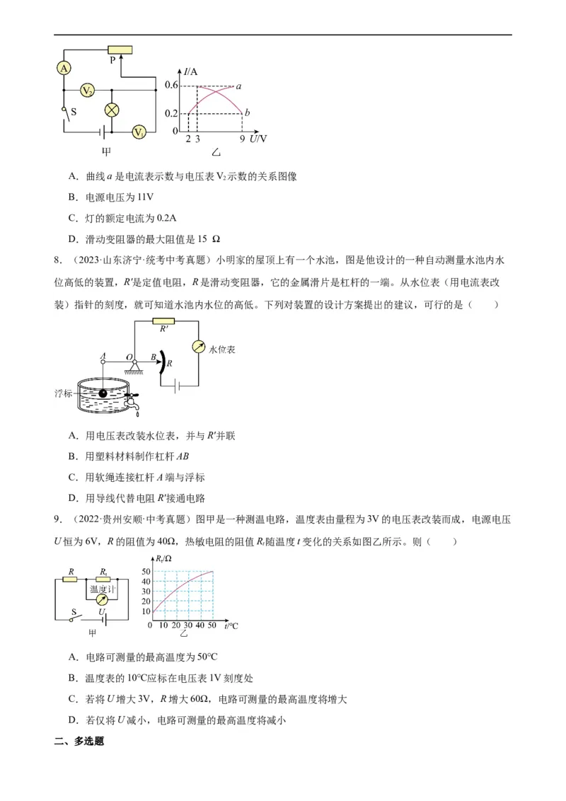 专题17欧姆定律《欧姆定律》章末综合训练（学生版）_8、物理总复习_8.中考物理总复习_2024年中考复习资料_专项复习资料_完三年（2021&mdash;2023）中考真题分项精编（全国通用）