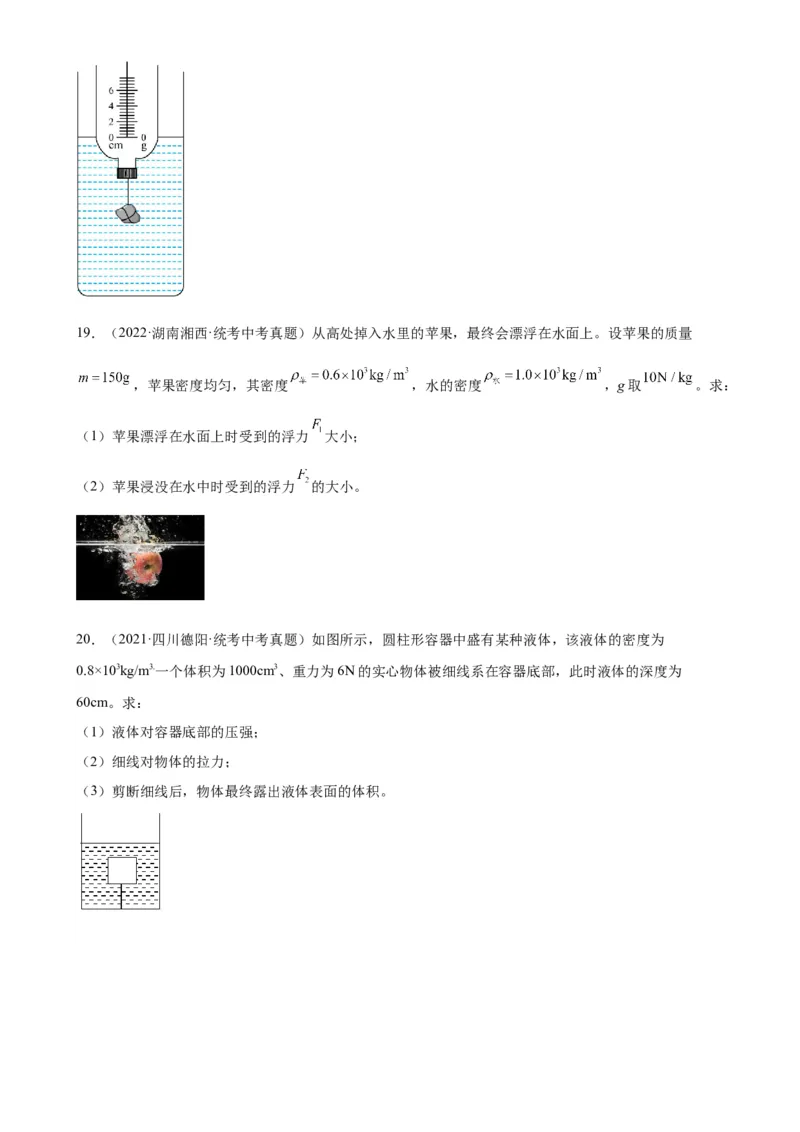 专题10浮力《浮力》章末综合训练（学生版）_8、物理总复习_2024年中考复习资料_专项复习资料_完三年（2021&mdash;2023）中考真题分项精编（全国通用）