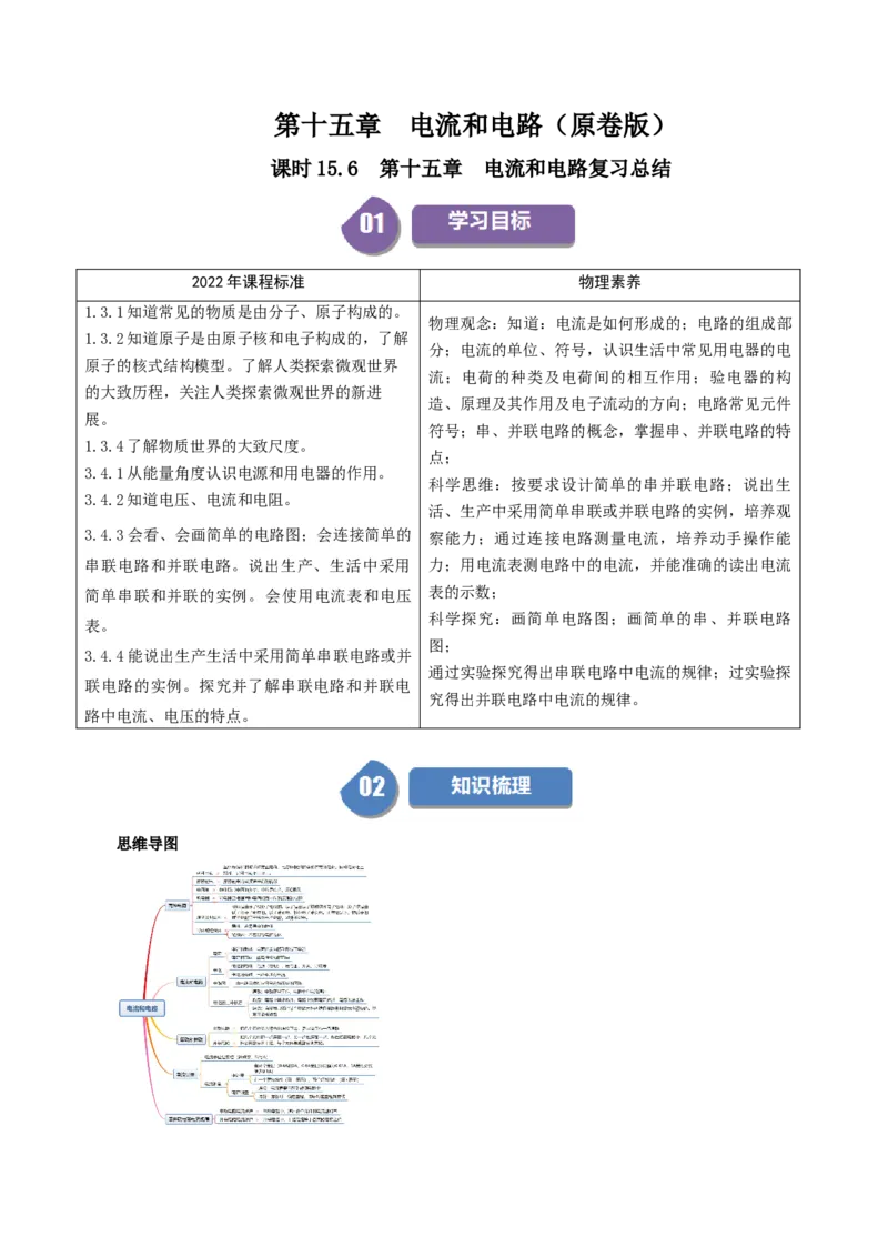 课时15.6第十五章电流和电路复习总结（学生版）_初物_八年级上下册+九年级全一册物理_九年级物理全一册_讲义_2024版