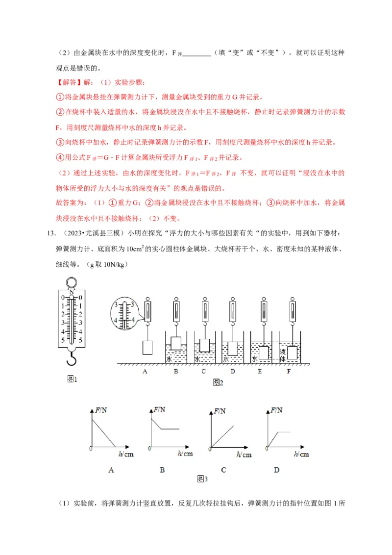 实验10探究浮力大小与哪些因素有关（解析版）_8、物理总复习_2024年中考复习资料_二轮复习_（讲义+练习）2024年中考物理二轮题型专项复习