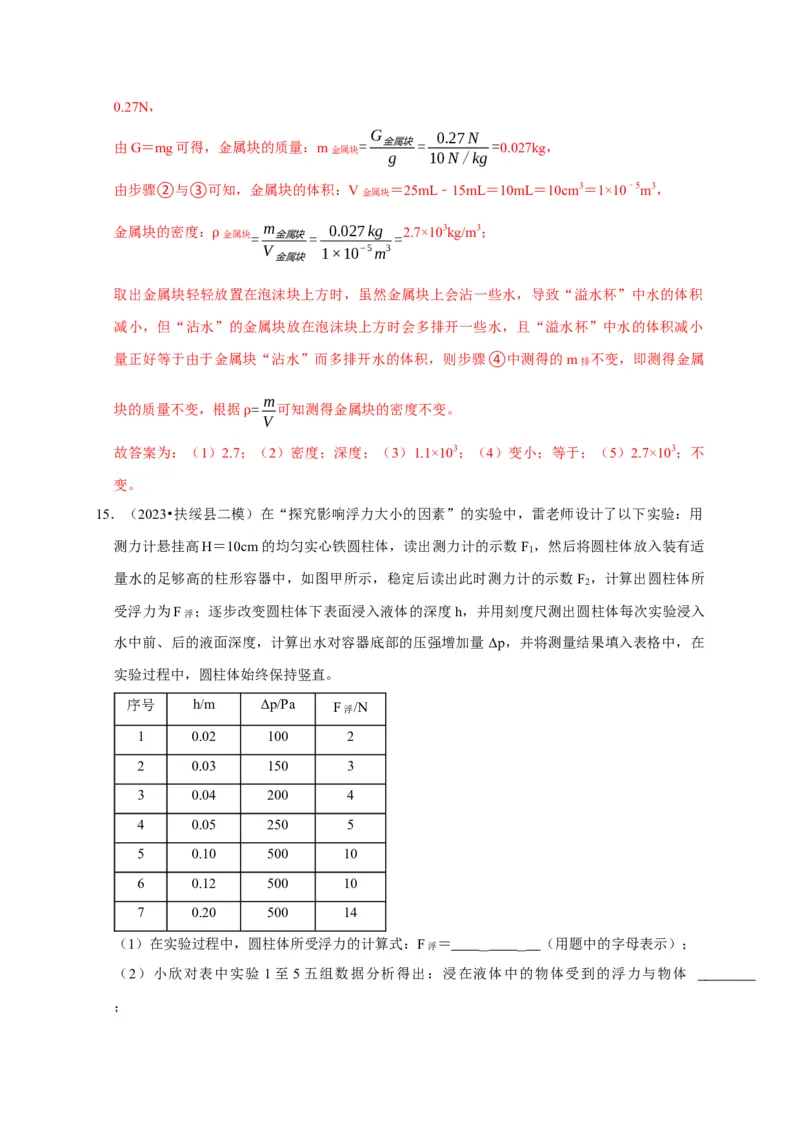 实验10探究浮力大小与哪些因素有关（解析版）_8、物理总复习_2024年中考复习资料_二轮复习_（讲义+练习）2024年中考物理二轮题型专项复习