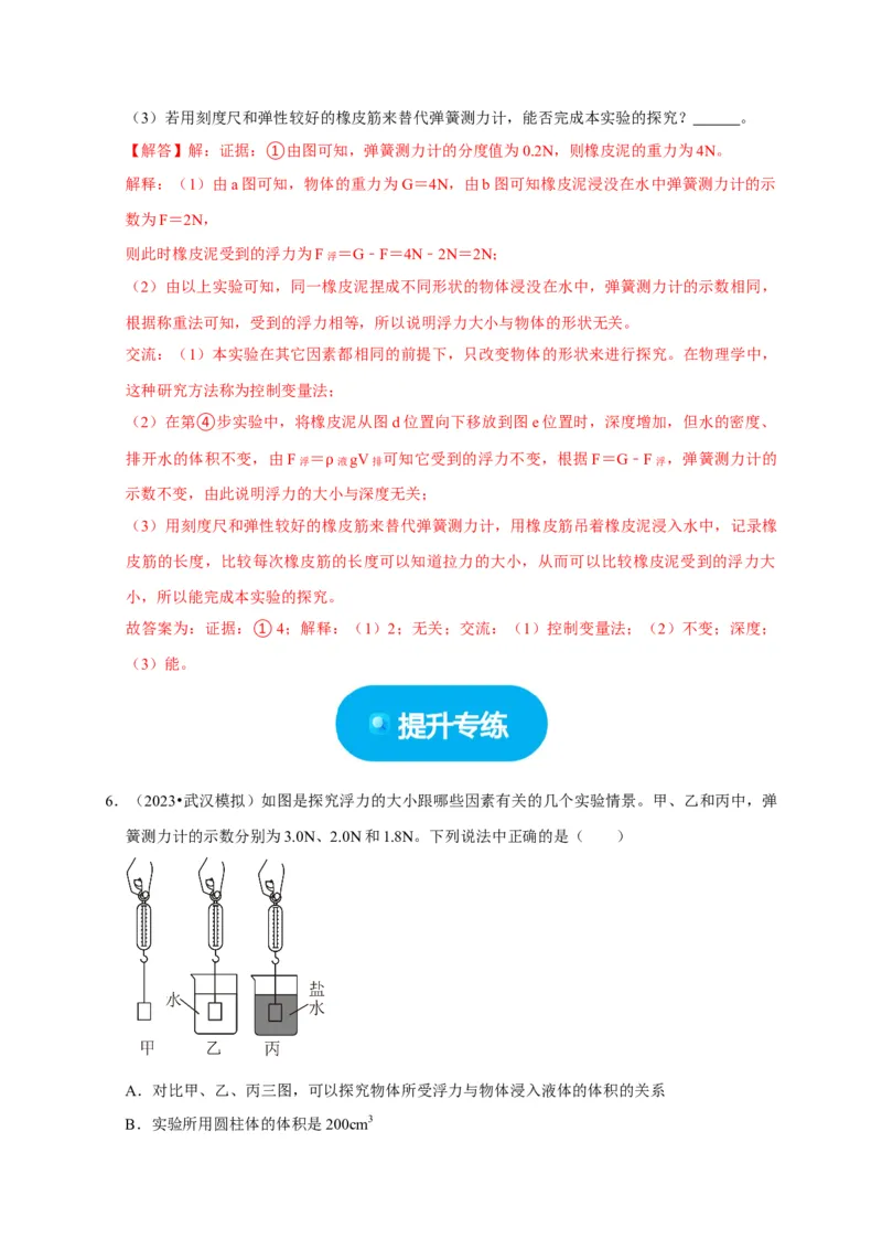 实验10探究浮力大小与哪些因素有关（解析版）_8、物理总复习_2024年中考复习资料_二轮复习_（讲义+练习）2024年中考物理二轮题型专项复习