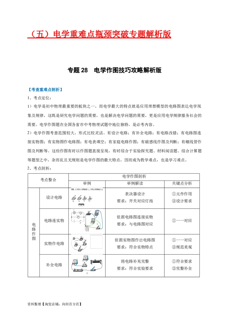 专题28电学综合作图技巧攻略解析版_8、物理总复习_8.中考物理总复习_2023年中考复习资料_专项复习_2023年中考物理重难点瓶颈突破（难点剖析+真题汇编+原创预测）（全国通用）_解析版