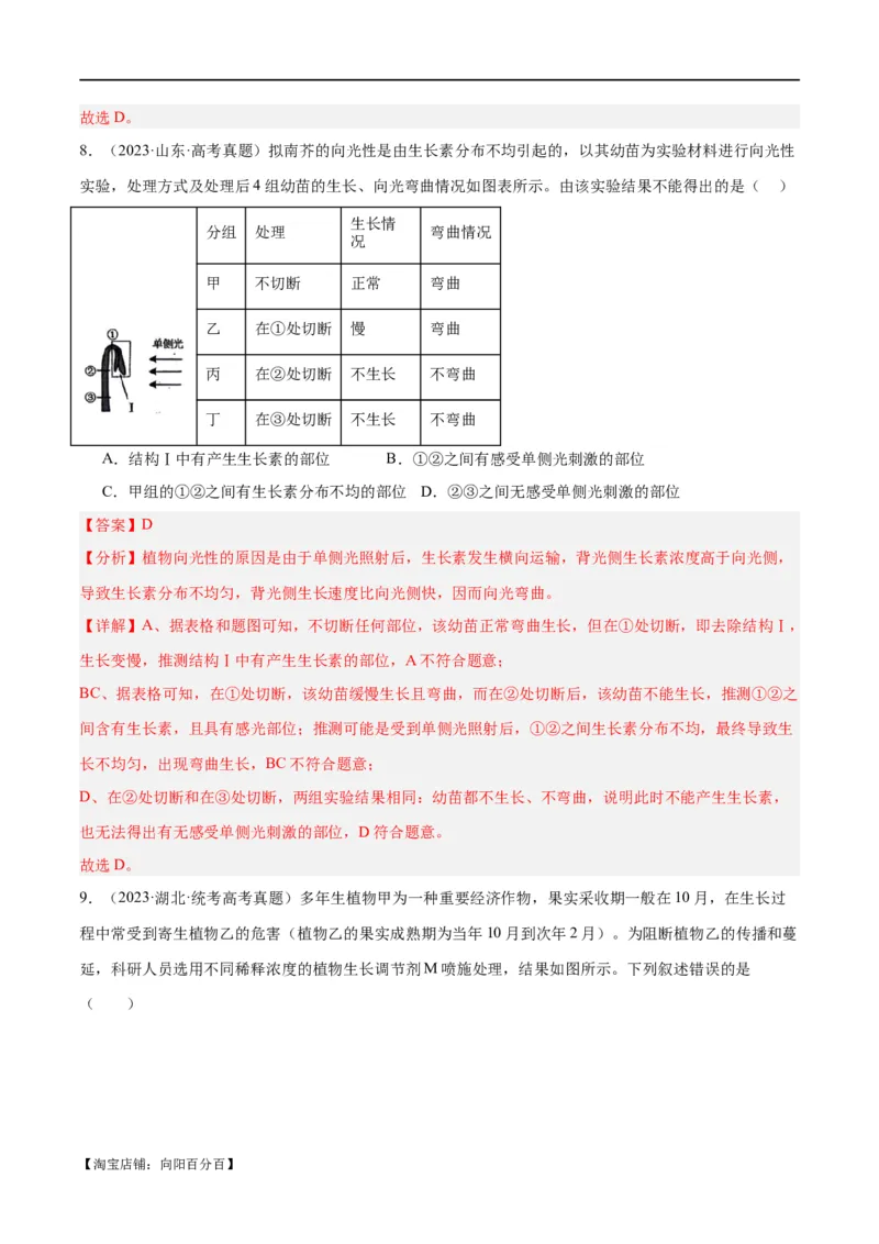 专题08植物生命活动的调节（分层练）（解析版）_新高考复习资料_2024年新高考复习资料_二轮复习资料_高频考点解密2024年高考生物二轮复习高频考点追踪与预测（新高考专用）