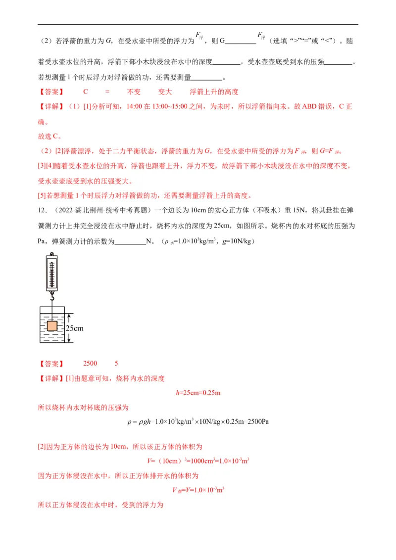 浮力和压强综合专项训练（教师版）_8、物理总复习_8.中考物理总复习_2024年中考复习资料_专项复习资料_完三年（2021&mdash;2023）中考真题分项精编（全国通用）_专项训练