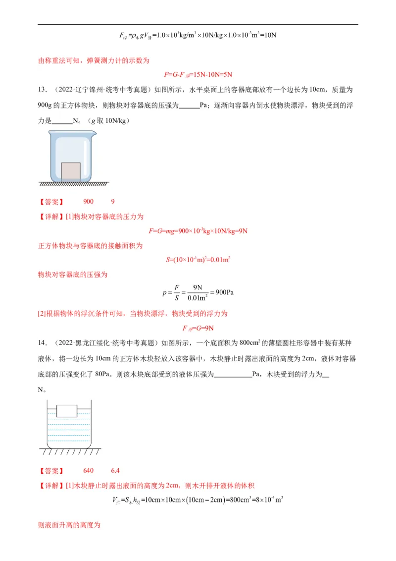 浮力和压强综合专项训练（教师版）_8、物理总复习_8.中考物理总复习_2024年中考复习资料_专项复习资料_完三年（2021&mdash;2023）中考真题分项精编（全国通用）_专项训练