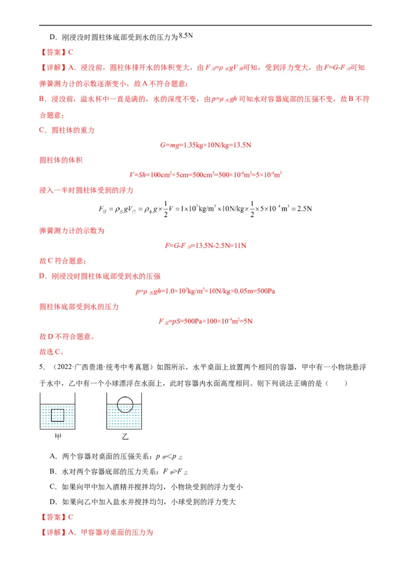 浮力和压强综合专项训练（教师版）_8、物理总复习_8.中考物理总复习_2024年中考复习资料_专项复习资料_完三年（2021&mdash;2023）中考真题分项精编（全国通用）_专项训练
