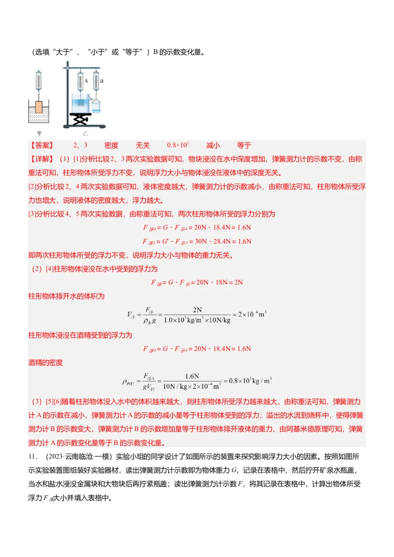 压轴题09压强与浮力实验题（解析版）_8、物理总复习_2024年中考复习资料_三轮复习_2024年中考物理压轴题专项训练（全国通用）
