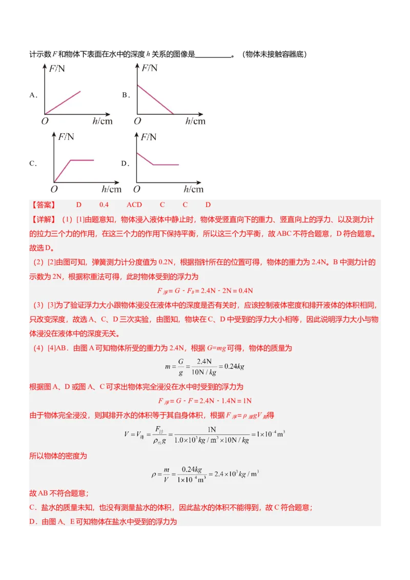 压轴题09压强与浮力实验题（解析版）_8、物理总复习_2024年中考复习资料_三轮复习_2024年中考物理压轴题专项训练（全国通用）