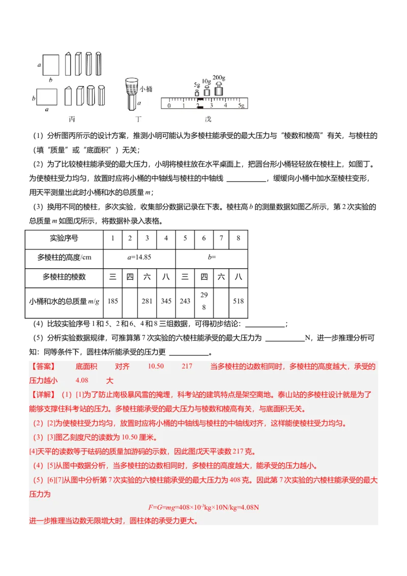 压轴题09压强与浮力实验题（解析版）_8、物理总复习_2024年中考复习资料_三轮复习_2024年中考物理压轴题专项训练（全国通用）