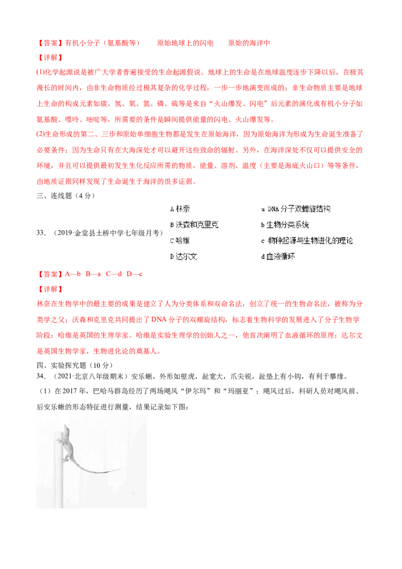 03生命起源和生物进化A卷（解析版）_初中全科电子版试卷练习试题_生物_生物8下练习_人教生物8年级下单元试卷38份_第3套八年级生物下册单元试卷（人教版）06份