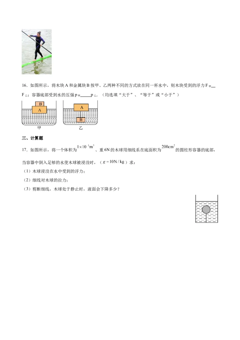 专题15物体沉浮条件及其应用（原卷版）_8、物理总复习_2024年中考复习资料_一轮复习_完备战2024年中考物理一轮复习考点帮（全国通用）