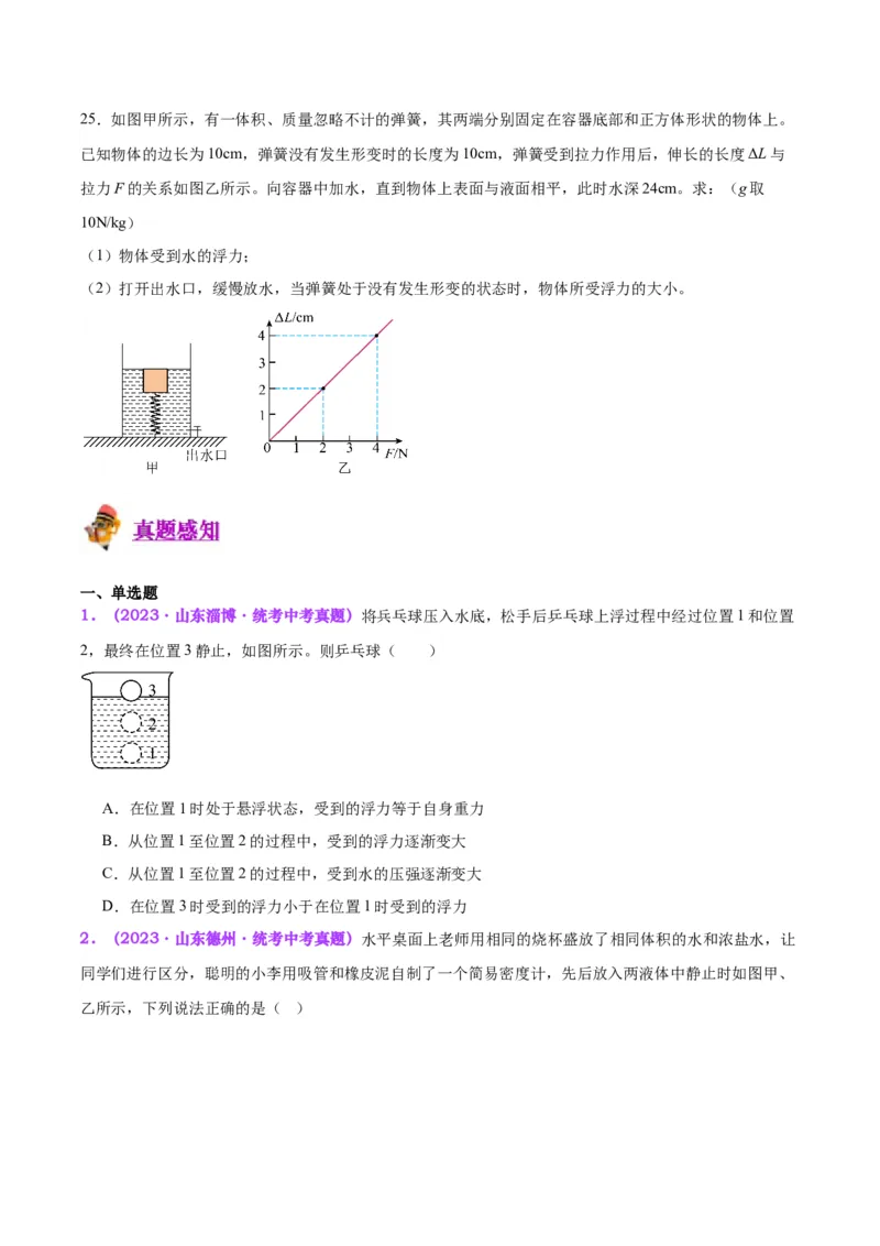 专题15物体沉浮条件及其应用（原卷版）_8、物理总复习_2024年中考复习资料_一轮复习_完备战2024年中考物理一轮复习考点帮（全国通用）