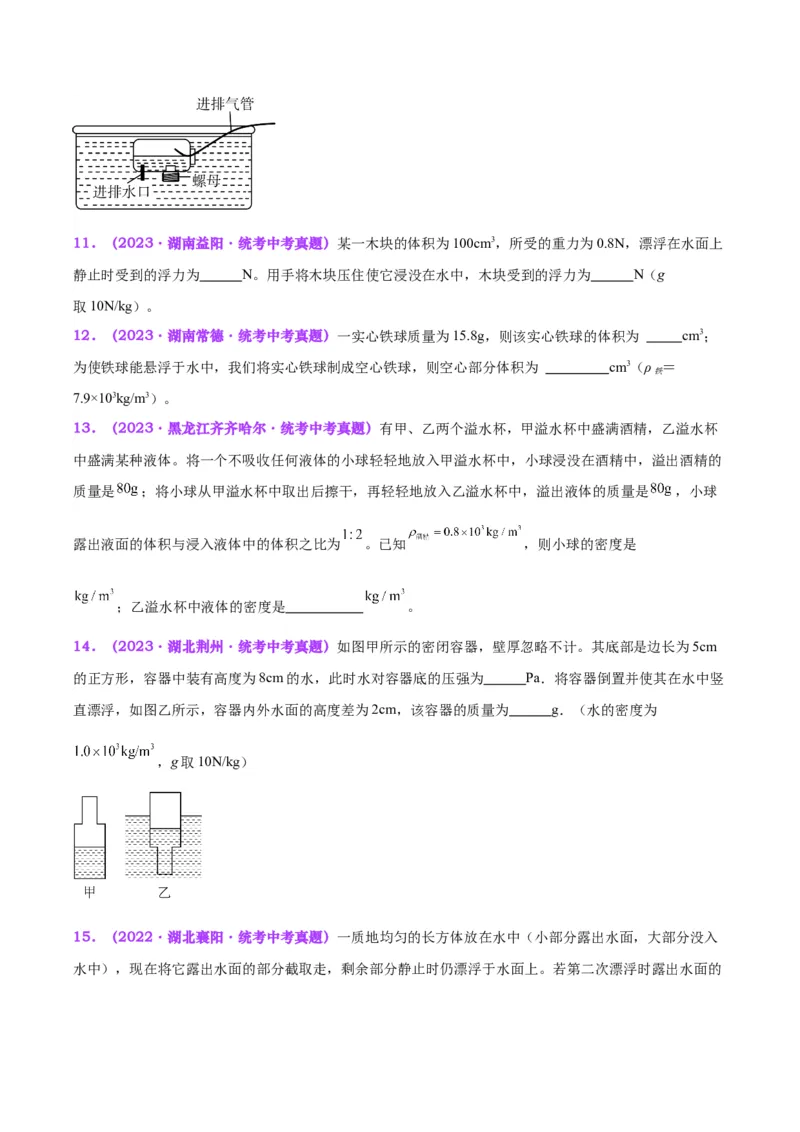 专题15物体沉浮条件及其应用（原卷版）_8、物理总复习_2024年中考复习资料_一轮复习_完备战2024年中考物理一轮复习考点帮（全国通用）