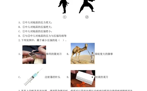 专题10压强（测试）（原卷版）_8、物理总复习_2024年中考复习资料_一轮复习_课件+讲义+练习2024年中考物理一轮复习讲练测（全国通用）_配套练习（原卷版+解析版）
