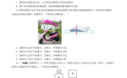 专题10压强（测试）（原卷版）_8、物理总复习_2024年中考复习资料_一轮复习_课件+讲义+练习2024年中考物理一轮复习讲练测（全国通用）_配套练习（原卷版+解析版）