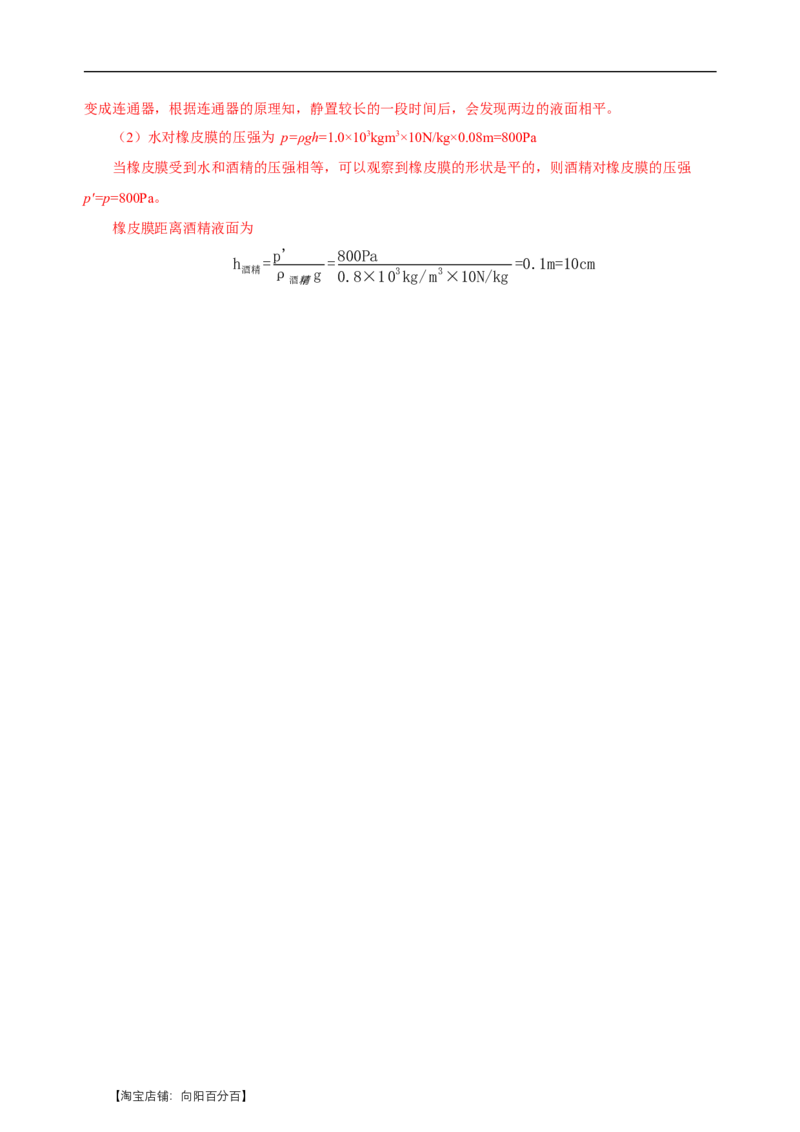 专题09压强（知识梳理+典例+练习）-2024物理中考一轮复习精品资料（教师版）_8、物理总复习_2024年中考复习资料_一轮复习_更新2024年中考物理一轮复习精品资料_配套练习
