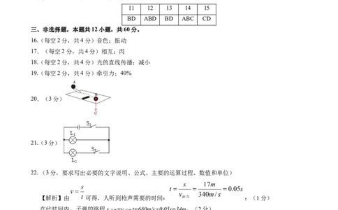 物理（山东卷）（参考答案及评分标准）_8、物理总复习_2024中考模拟题物理_三模（37套）_物理（山东卷）