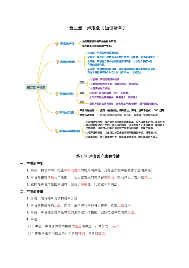 第二章声现象（知识清单）-（人教版）（教师版）_初物_八年级上下册+九年级全一册物理_八年级物理上册_老课标资料_单元知识清单